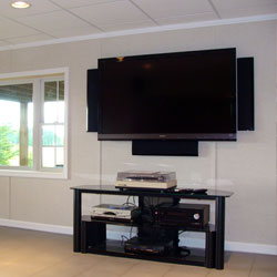 Insulated basement wall panels supporting the weight of a plasma TV